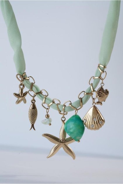 Stainless Steel Green Scarf Summer Charm Necklace