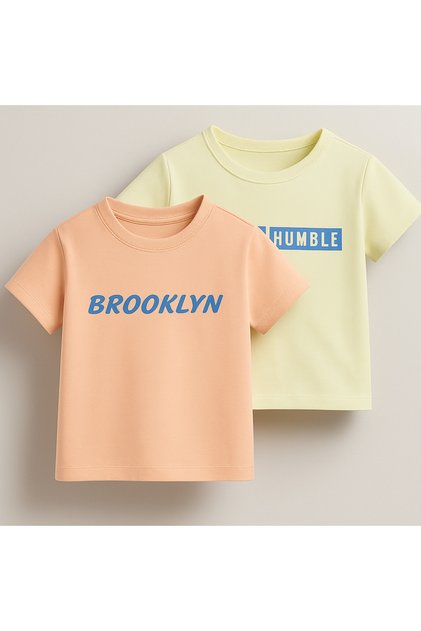 Junior Boys Pack of 2 Slogan Print Cotton T-Shirt - Peach & White