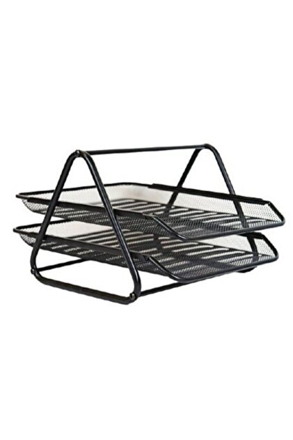2-Tier Mesh Document Organizer - Sleek Black Metal Design for Office
