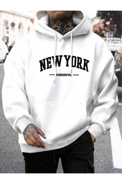 Unisex Ανδρικό/Γυναικείο φούτερ με στάμπα NEW YORK και κουκούλα, σε μεγάλο μέγεθος