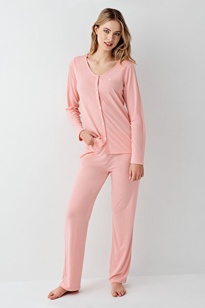 Ženska zimska pidžama standardnog kroja, roze, set AR3460-S-V2