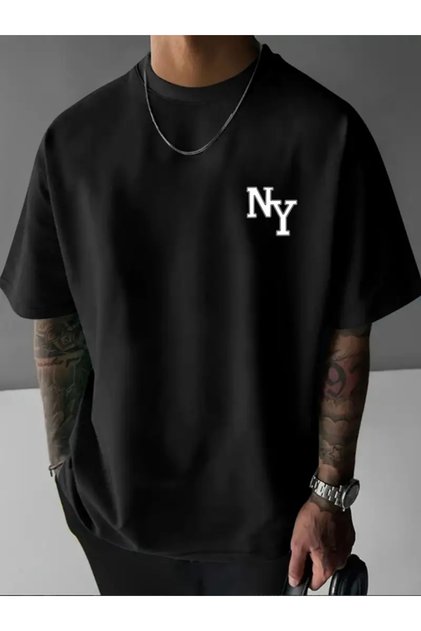 Ny Printed Oversize Circle Neck T-Shirt