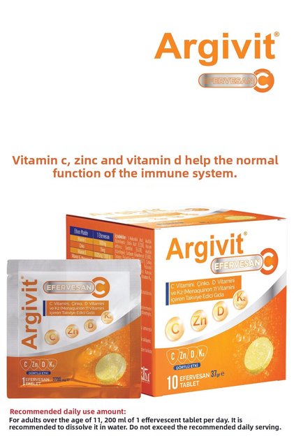 Supplement Containing Vitamin C, Zinc, Vitamin D, and Vitamin K2 (Menaqui̇non 7) - 10 Sachets