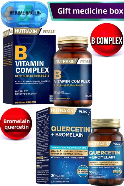Vitamin B Complex 60 Tablets + Nutraxin Bromelain + Quercetin 30 Tablets