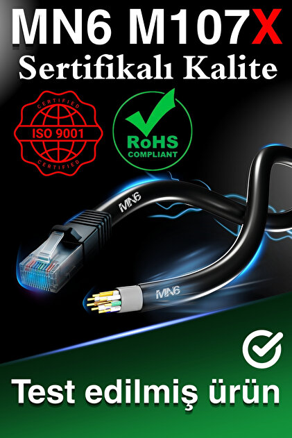 MN6 M107x 8 Metre Internet Kablosu/Iki Kat Korumalı-0,57mm-Cat6/8m