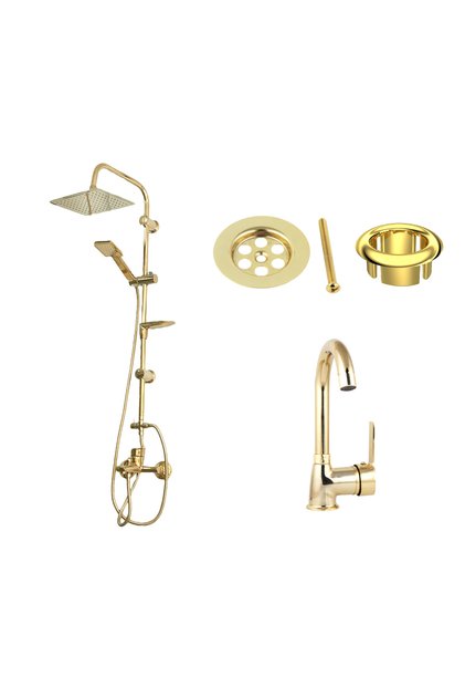 Gold Shower Set Bathroom Faucet Sink Faucet Sink Ring and Strainer
