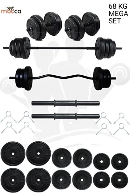 Mocca Style 68 Kg Z-barlı Megaset Halter Seti Ve Dambıl Seti, Uzun