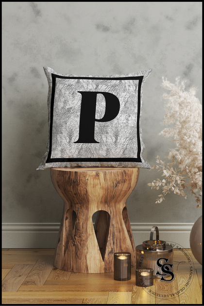 Gray Letter Cushion Pillow Case - Letter P - Gray Background Decorative Gift Cushion Pillow Case