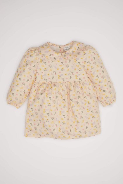 Baby Girl Wide Collar Floral Print Long Sleeve Twill Dress D2557A524Au