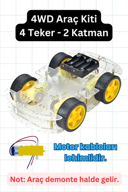 4WD Robot Araba Platformu (4 Tekerlekli, 2 Katmanlı Şase)