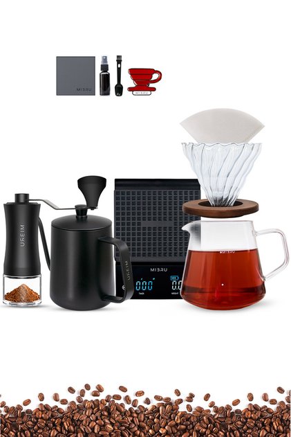 V60 Complete Pour Over Coffee Kit – 12-Piece Manual Drip Set with Heat Control Thermometer