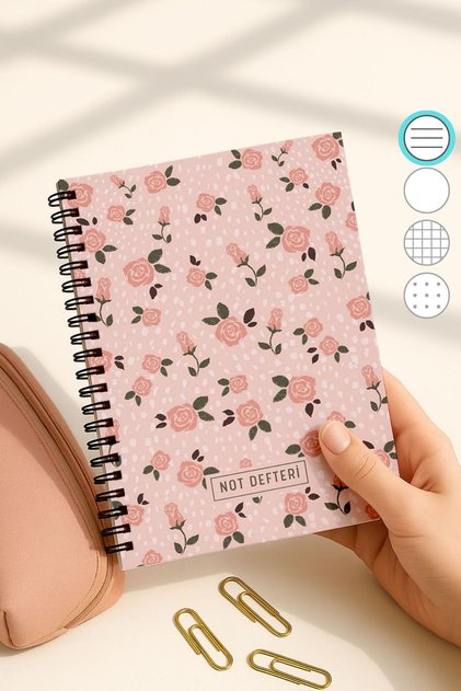 A5 Spiral Line School Notebook, 50 Sheets 100 Pages, Cardboard Cover Notepad, Pink Floral