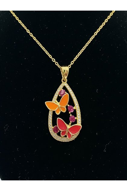 Zircon Stone Colorful Butterfly Design Drop Necklace