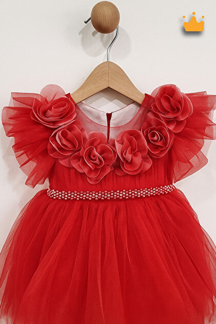 strapless open back dress Elegant Red Girl Dress Sage Green for Princess J155 Green Pink / Child-14