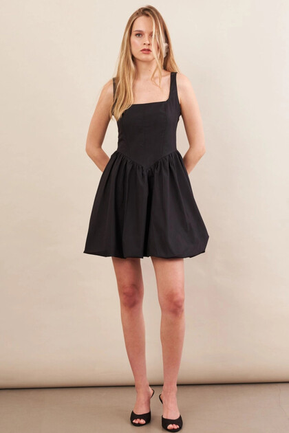 Cool & Sexy Women's Black Strap Mini Balloon Dress Erl105- Trendyol