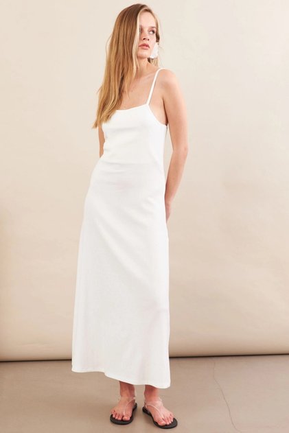 Rochie midi cu bretele albe de damă FLU7314