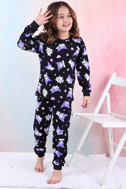 kigurumi フルセット zuzunga Kuromi Desenli Kız Çocuk Pijama Takımı Pembe 3-8 Yaş
