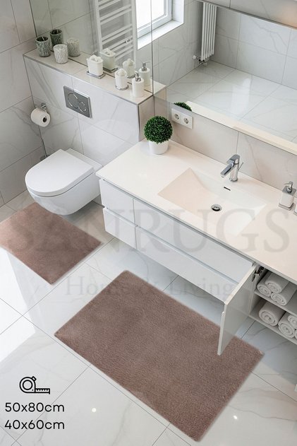 50X80Cm and 40X60Cm 2-Piece Bath Mat Set Plush Furry Non-Slip Base Washable