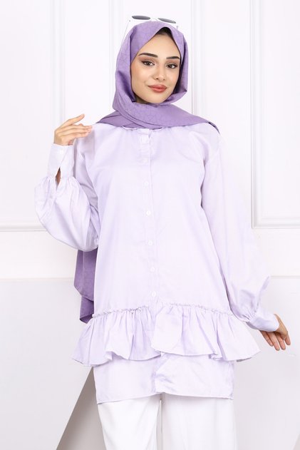 Lilac Striped Tunic with Pearl Hem