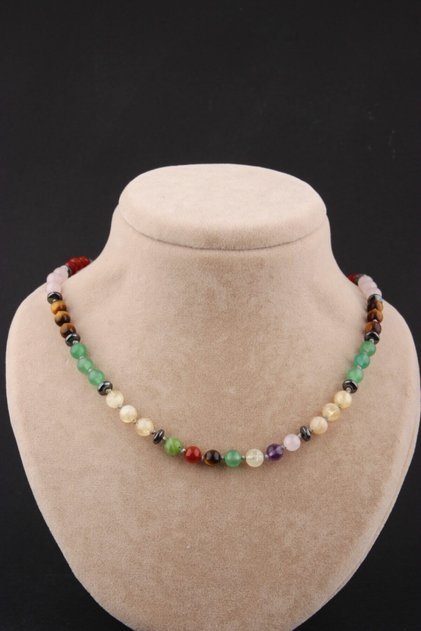 Certified Chakra Necklace- Jade-amethyst-pink Quartz-aventurine-citrine-tiger Eye-agate