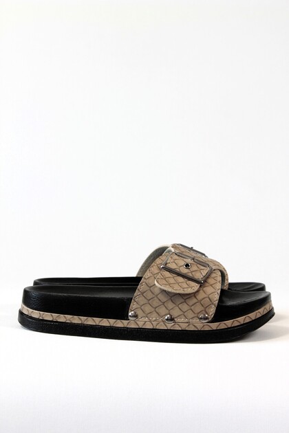 Orthopedic Patterned Cream Women's Slippers