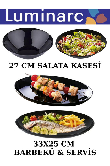 Luminarc Carine-Diwali Noir-Arcopal-Siyah-(33x25 CM.OVAL SERVİS TABAĞI VE 27 CM.SALATA KASESİ)