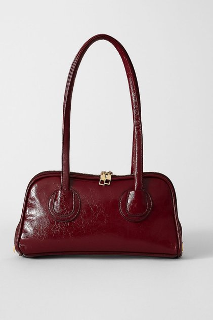 Women's Long Handle Zipper Detailed Baguette Hand and Shoulder Bag Claret Red