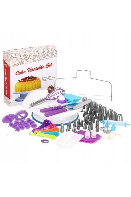 Set patiserie cu platou rotativ, 137 piese cu sabloane pentru ornarea prajiturilor