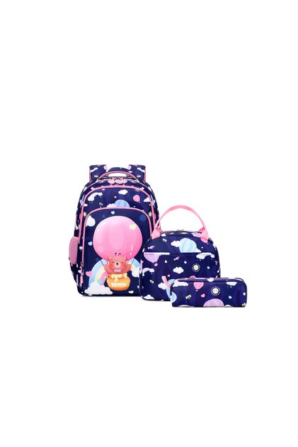 3-Piece Backpack Set for Kids, Light Weight Waterproof School Bag, School Bag Pink Bear