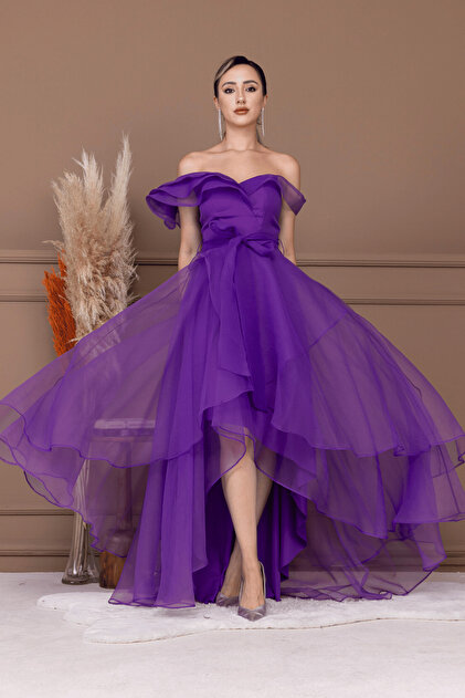fitted lace wedding dress Glass Overlap Side Slit Organza Silk Dress
