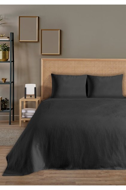 طقم بيكيه فاخر مكون من 4 طبقات من القطن الطبيعي بنسبة 100%، أسود 160 × 230 سم
