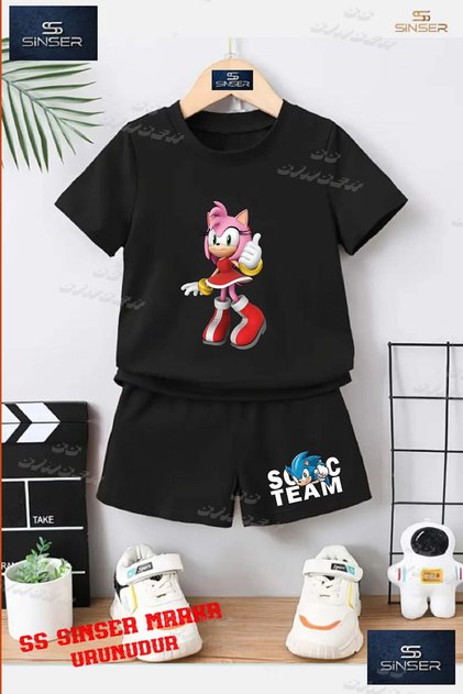 Kids Unisex “Sonic Pink Anime Girl“ Custom Printed Crew Neck T-Shirt - Shorts Set