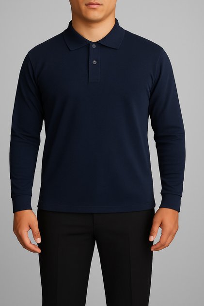 Unisex Navy Blue Long Sleeve Polo Neck Lacost T-Shirt School High School Adult Suitable for Use 100% Cotton