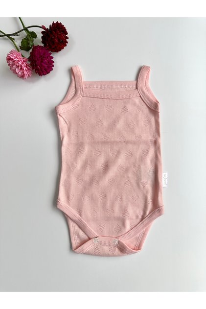 Heart Embroidered Baby Girl Strap Bodysuit Body Undershirt - Salmon