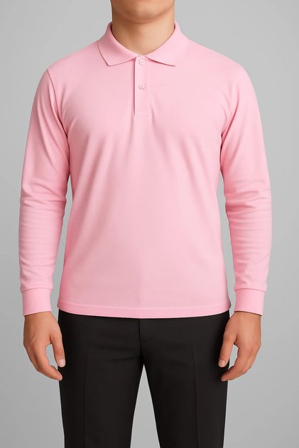 Unisex Pink Long Sleeve Polo Neck Lacoste T-Shirt – School High School Adult Ready to Use 100% Cotton