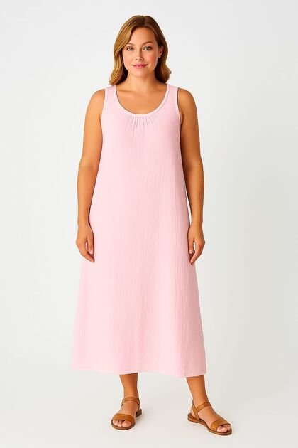 enmodaigiyim Light Pink 100% Cotton Muslin Fabric Long Pocket Women's Dress   Summer Comfortable and Stylish Model- Trendyol