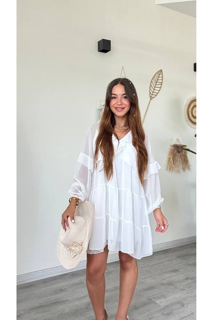 Long Sleeve Chiffon Dress with Sleeve Detail