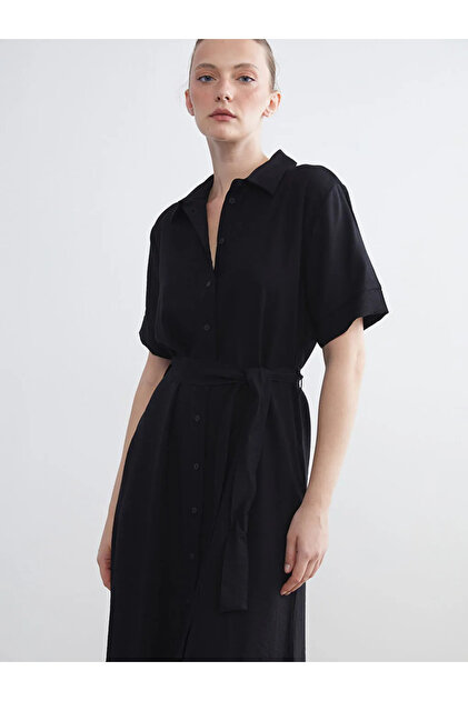 LC Waikiki Lcwaikiki Classic Black Shirt Dress with Belt- Trendyol