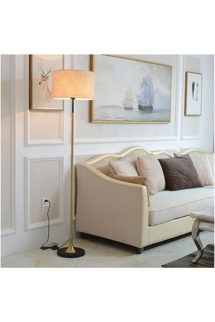 Modern Standing Floor Lamp with Fabric Lampshade – Tall Iron Pole Light for Living Room, Bedroom