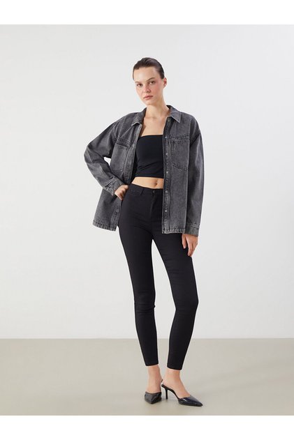 Gencc Quality Lcw Jeans Black Denim Straight Super Skinny & Extra Narrow High Waist Extra Narrow Leg Women's Jeans