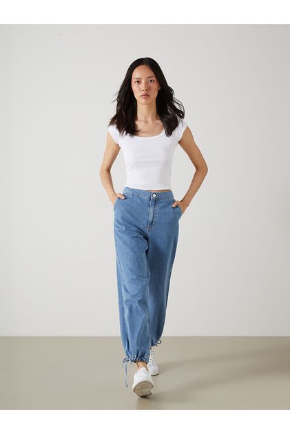 Trendlucky Women's Jogger Jean Pants with Elastic Waist and Difference in Color