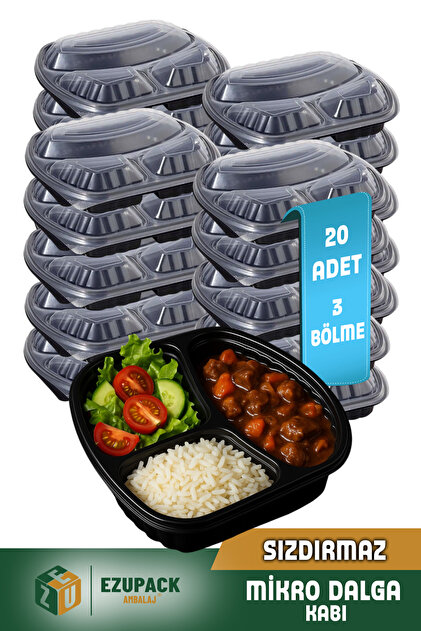 Ezupack 20 Adet SIZDIRMAZ 3 Üç Göz Paket Servis Yemek Kabı