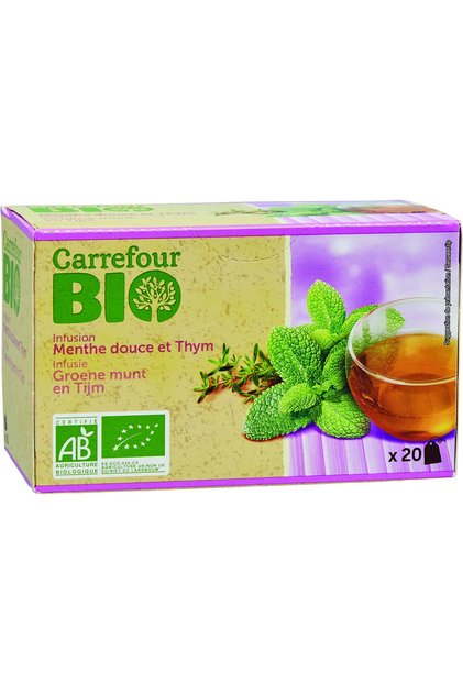 Preparat pentru infuzie Carrefour Bio din menta creata si cimbru 30g