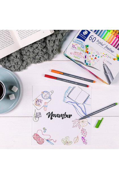 画材 STAEDTLER Fineliner triplus 60pcs Staedtler WizDesign 334 C60 Triplus Fineliner 0.3 mm 60'lı Kalem