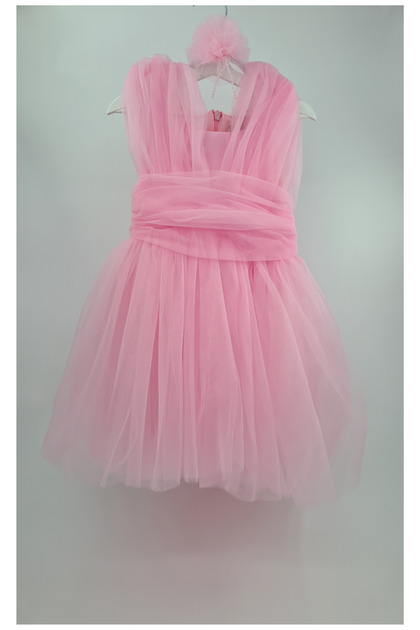 Baby Girl Powder Tulle Evening Dress Floral Crown Tulle Dress