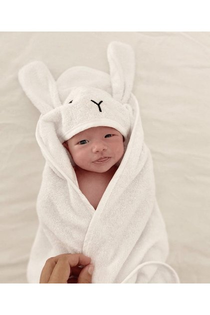 Eared Rabbit Embroidered Baby Bath Towel 75X75 cm Ecru