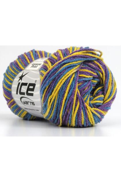 8X50Gr. Lorena Print Acrylic, Cotton Blue, Purple, Gold Summer Yarns, Cotton, Batik Patterned