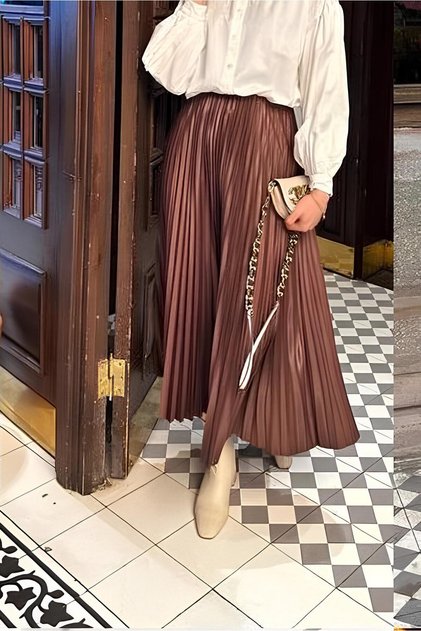 Pleated Skirt Elastic Waist (Size 38-44 Compatible)