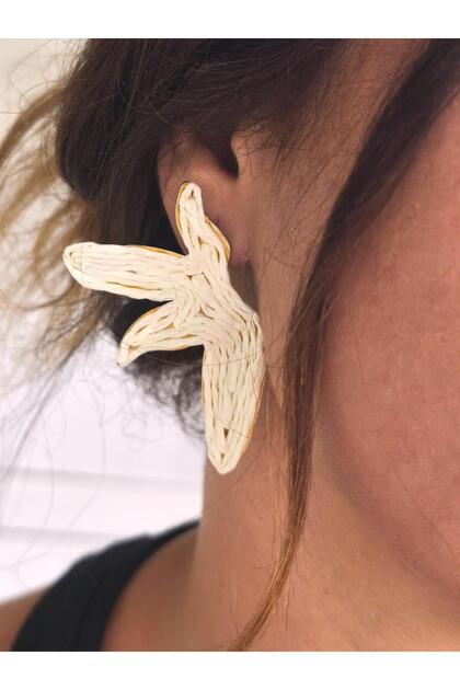 Half Flower Straw Earrings on Gold Plate
