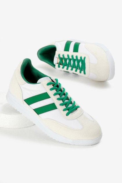 Unisex White Green Thermo Sole Double Stripe Lace up Sports Shoes